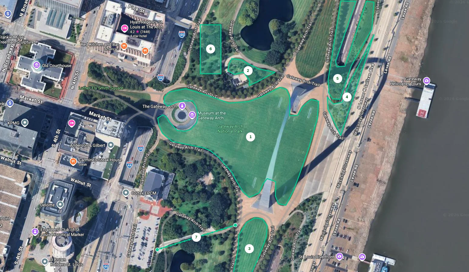 Separate outdoor measurements marked on a satellite map